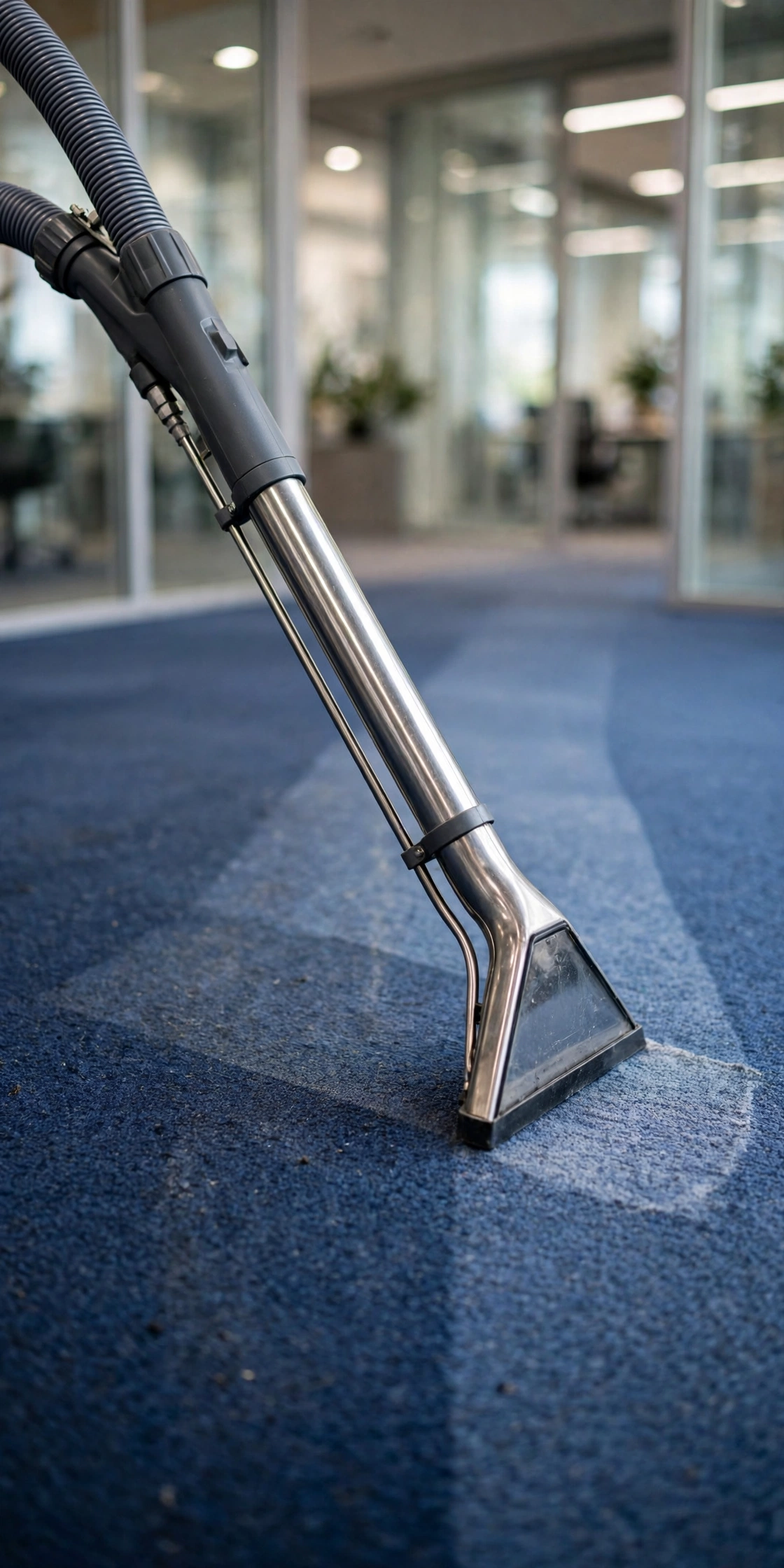 Deep carpet extraction cleaning in an office corridor